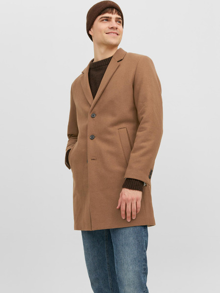 Jack & Jones Hnědý pánský kabát s příměsí vlny Jack & Jones Morrison