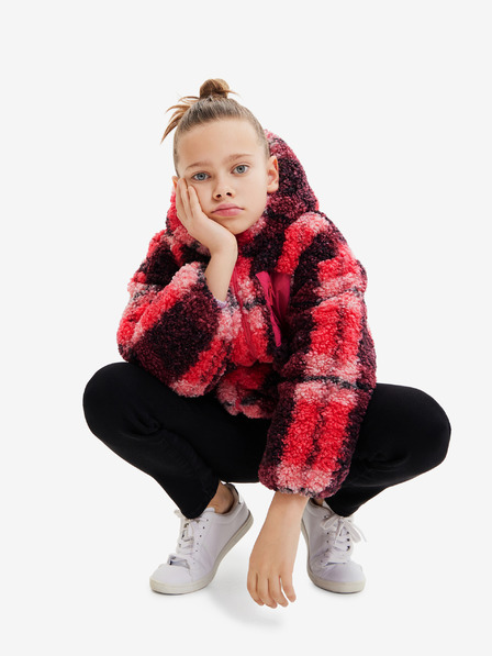 Desigual Růžová holčičí zimní kostkovaná bunda Desigual Blake