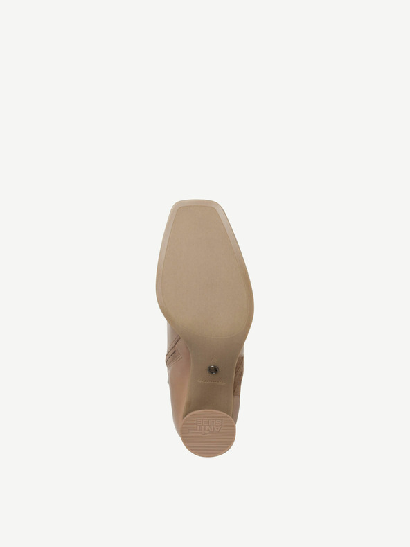 Tamaris Světle hnědé kožené kotníkové boty na vysokém podpatku Tamaris