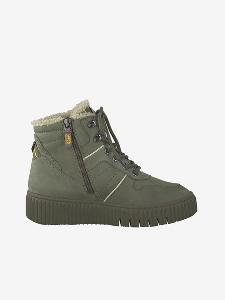 Tamaris Khaki kožené kotníkové zimní boty s umělým kožíškem Tamaris