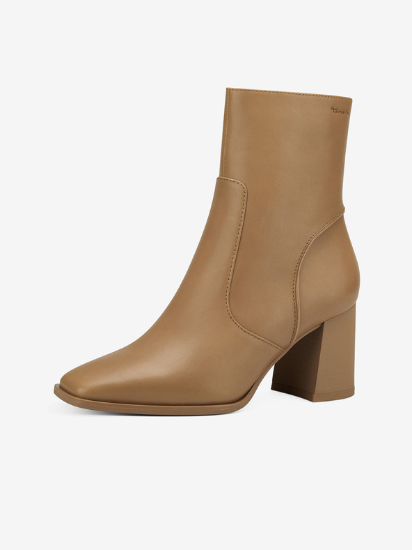 Tamaris Světle hnědé kožené kotníkové boty na podpatku Tamaris