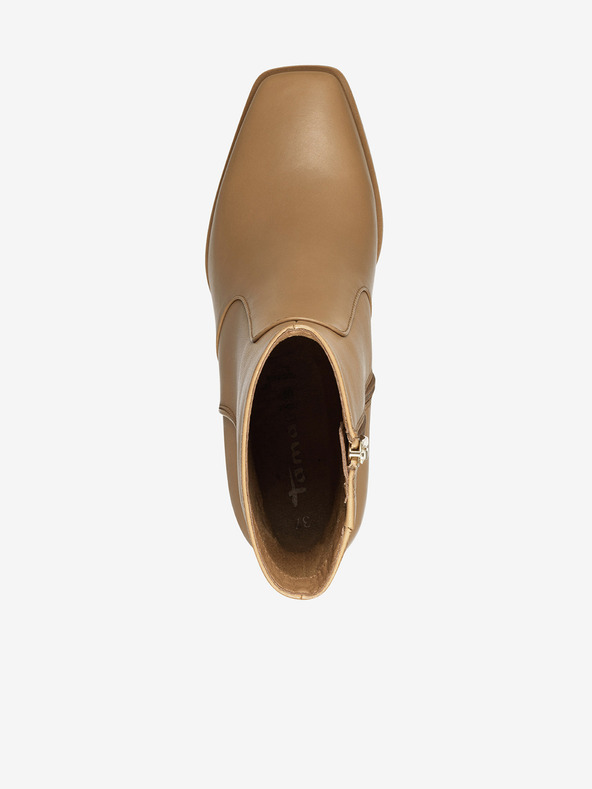 Tamaris Světle hnědé kožené kotníkové boty na podpatku Tamaris