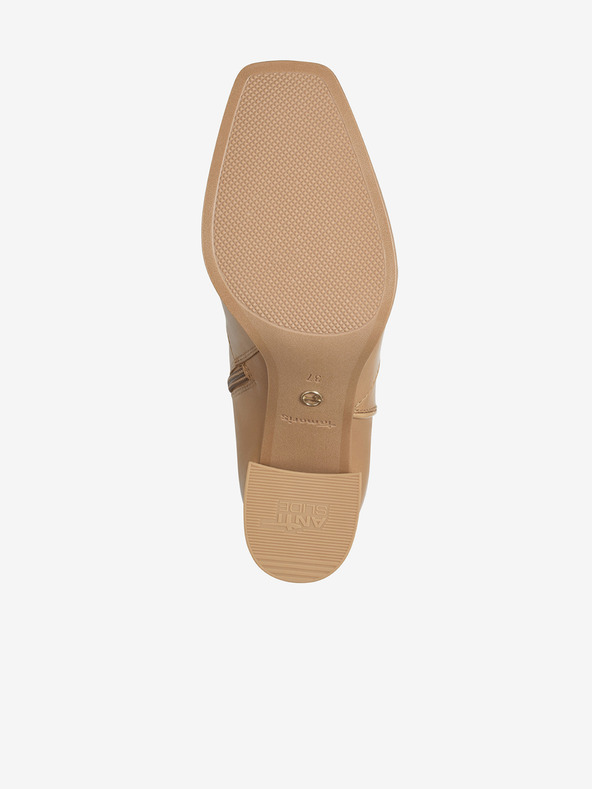 Tamaris Světle hnědé kožené kotníkové boty na podpatku Tamaris