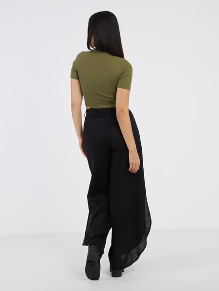 AWARE by VERO MODA Černé dámské kalhoty s příměsí lnu AWARE by VERO MODA Fia
