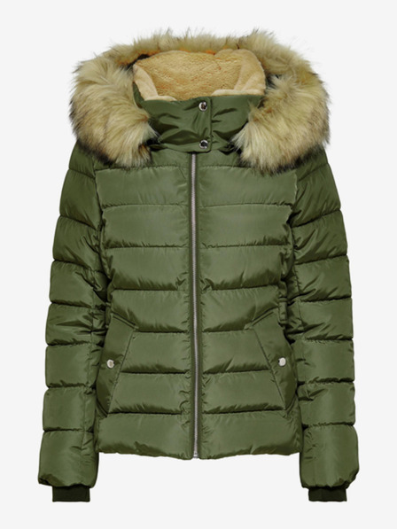 ONLY Khaki dámská prošívaná bunda s umělým kožíškem ONLY New Camilla
