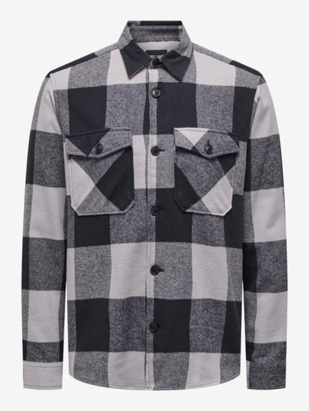 ONLY & SONS Modro-šedá pánská svrchní flanelová kostkovaná košile ONLY & SONS Milo