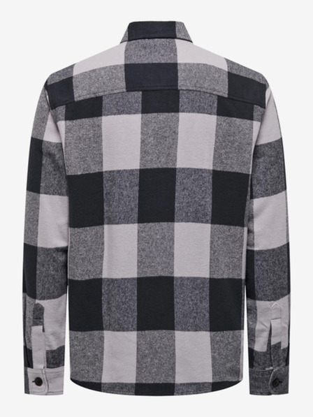 ONLY & SONS Modro-šedá pánská svrchní flanelová kostkovaná košile ONLY & SONS Milo