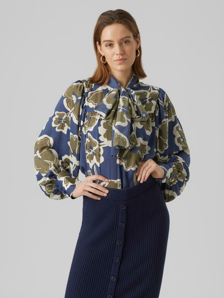 AWARE by VERO MODA Zeleno-modrá dámská květovaná halenka AWARE by VERO MODA Grayce