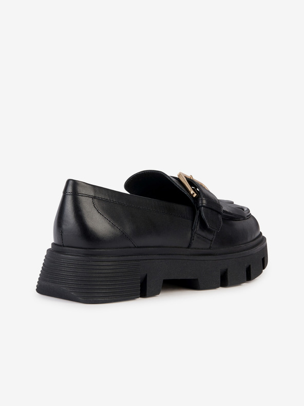 Geox Černé dámské kožené mokasíny na platformě Geox Vilde