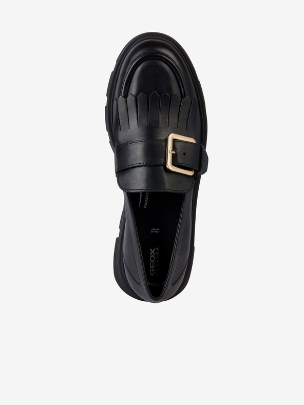 Geox Černé dámské kožené mokasíny na platformě Geox Vilde