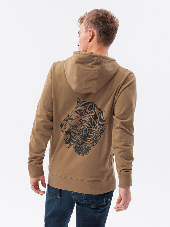 Ombre Clothing Hnědá pánská mikina s potiskem na zádech Ombre Clothing