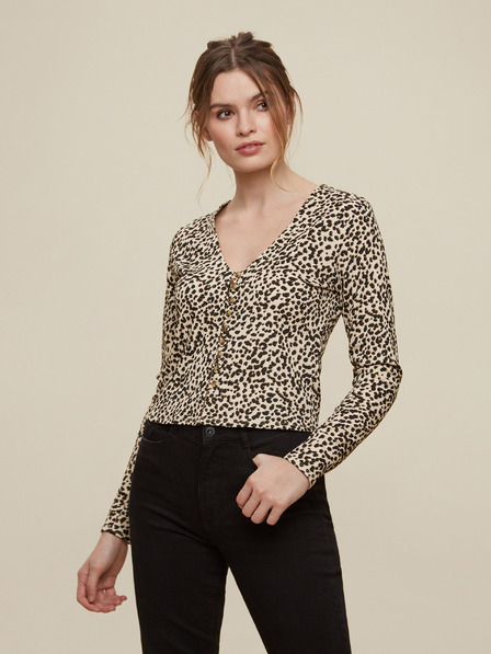 Dorothy Perkins Béžové krátké vzorované tričko s knoflíky Dorothy Perkins