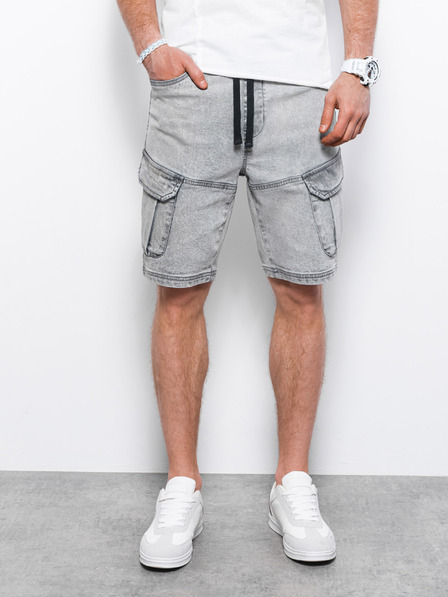 Ombre Clothing Světle šedé pánské džínové kraťasy Ombre Clothing W362