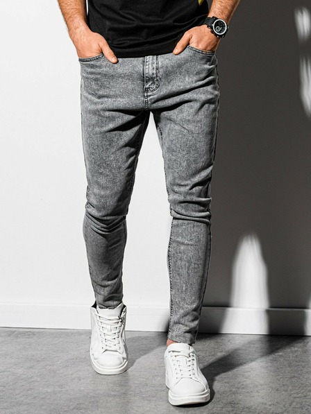 Ombre Clothing Šedé pánské zkrácené slim fit džíny Ombre Clothing P923