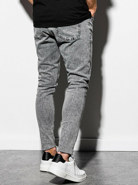 Ombre Clothing Šedé pánské zkrácené slim fit džíny Ombre Clothing P923