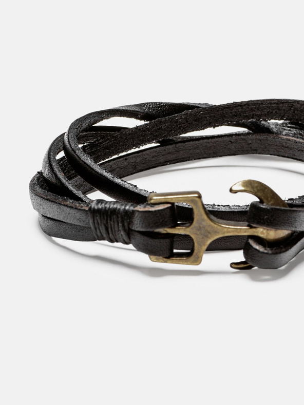 Ombre Clothing Černý pánský kožený náramek Ombre Clothing