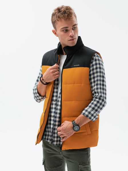 Ombre Clothing Černo-hořčicová pánská prošívaná vesta Ombre Clothing