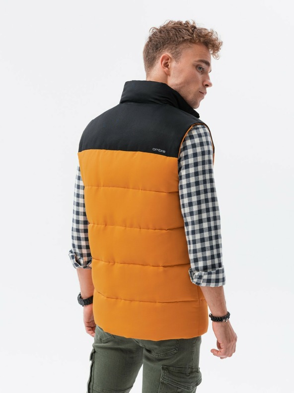 Ombre Clothing Černo-hořčicová pánská prošívaná vesta Ombre Clothing
