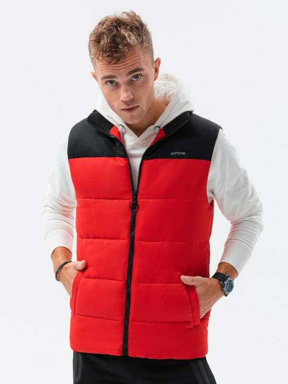 Ombre Clothing Černo-červená pánská prošívaná vesta Ombre Clothing