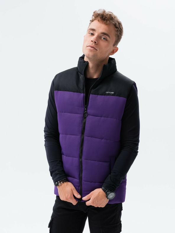 Ombre Clothing Černo-fialová pánská prošívaná vesta Ombre Clothing