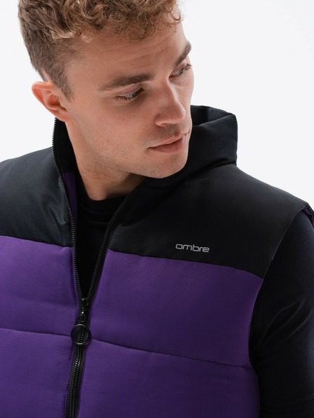 Ombre Clothing Černo-fialová pánská prošívaná vesta Ombre Clothing