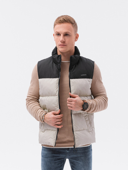 Ombre Clothing Černo-béžová pánská prošívaná vesta Ombre Clothing