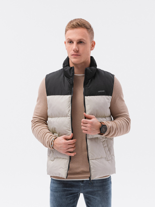 Ombre Clothing Černo-béžová pánská prošívaná vesta Ombre Clothing