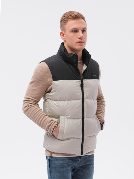 Ombre Clothing Černo-béžová pánská prošívaná vesta Ombre Clothing