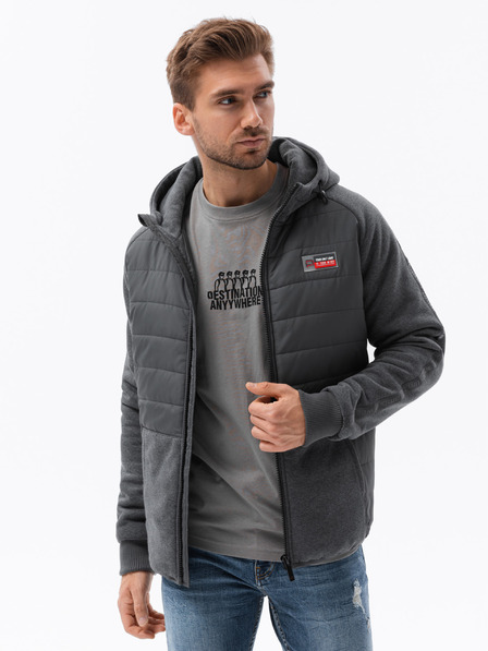 Ombre Clothing Tmavě šedcá pánská lehká bunda s kapucí Ombre Clothing
