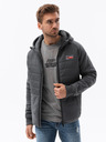 Ombre Clothing Tmavě šedcá pánská lehká bunda s kapucí Ombre Clothing