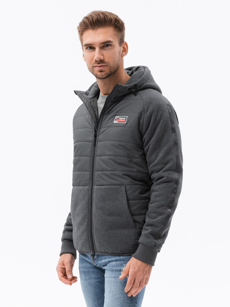 Ombre Clothing Tmavě šedcá pánská lehká bunda s kapucí Ombre Clothing