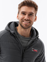 Ombre Clothing Tmavě šedcá pánská lehká bunda s kapucí Ombre Clothing