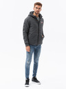Ombre Clothing Tmavě šedcá pánská lehká bunda s kapucí Ombre Clothing