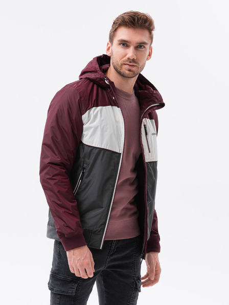 Ombre Clothing Šedo-vínová pánská přechodná bunda Ombre Clothing C447