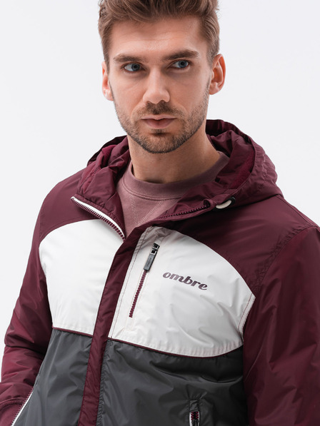 Ombre Clothing Šedo-vínová pánská přechodná bunda Ombre Clothing C447