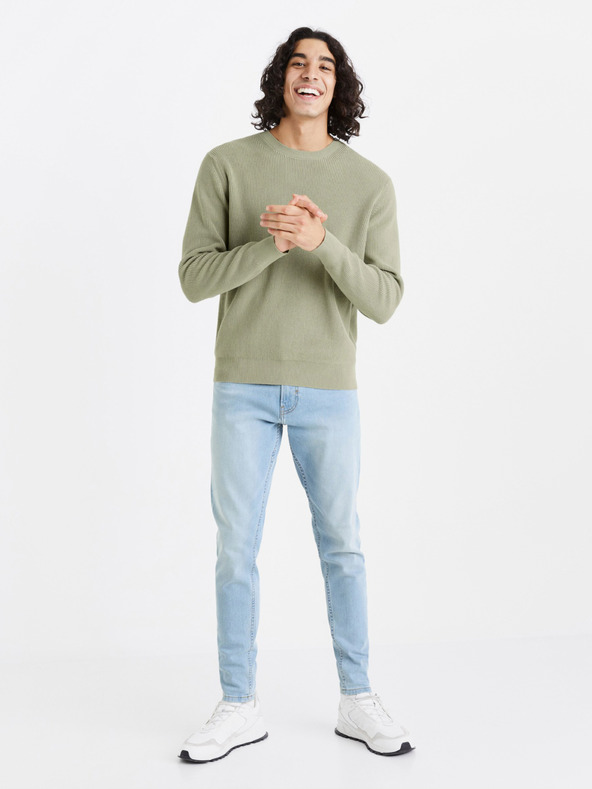 Celio Světle zelený pánský žebrovaný svetr Celio Dexter