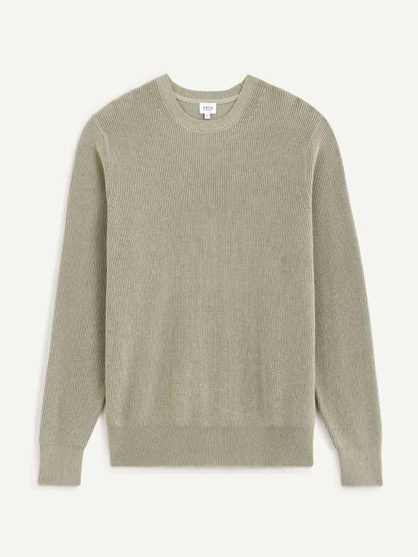 Celio Světle zelený pánský žebrovaný svetr Celio Dexter