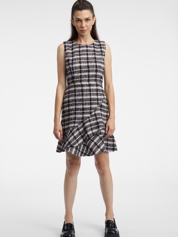 Orsay Růžovo-černé dámské tvídové šaty ORSAY