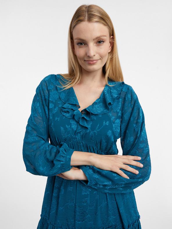 Orsay Modré dámské květované midišaty ORSAY