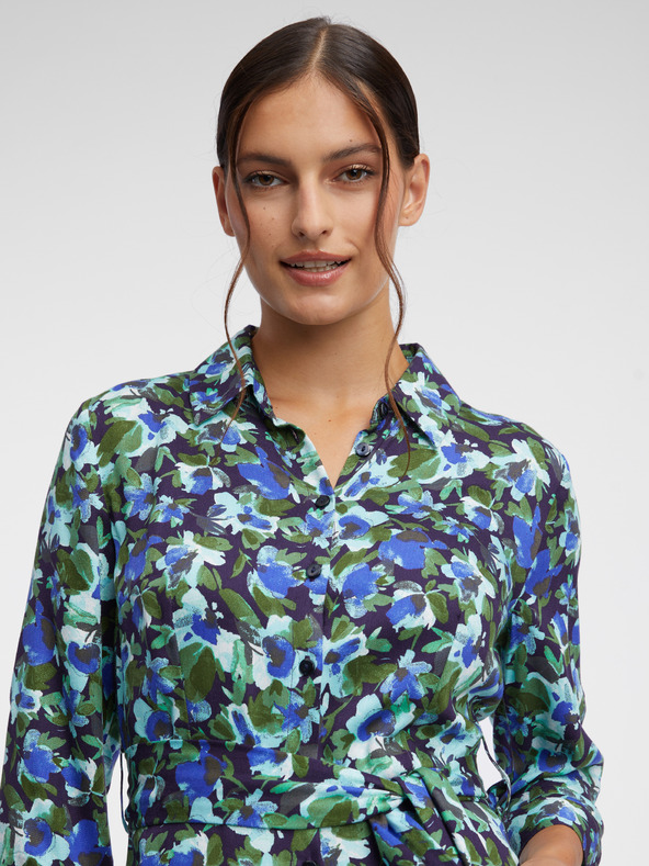 Orsay Zeleno-modré dámské květované košilové šaty ORSAY