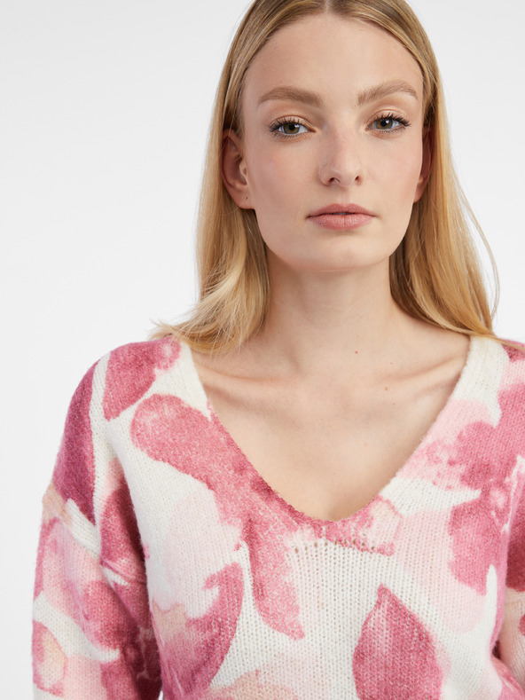 Orsay Růžovo-bílý dámský květovaný svetr ORSAY
