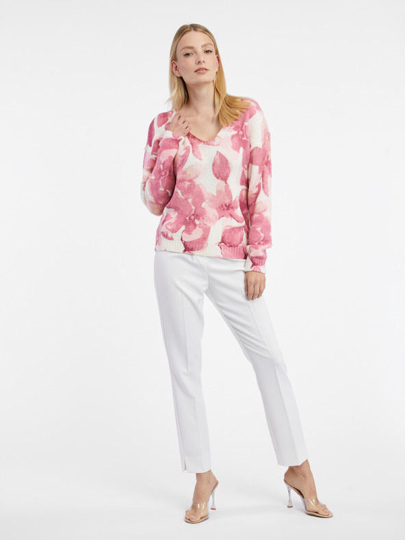 Orsay Růžovo-bílý dámský květovaný svetr ORSAY