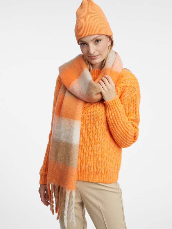 Orsay Oranžovo-béžová dámská kostkovaná šála ORSAY