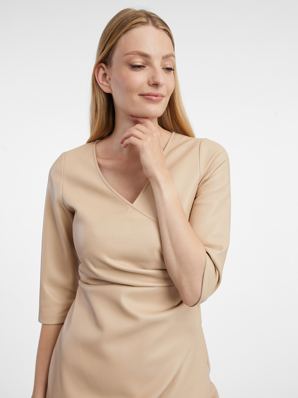 Orsay Béžové dámské koženkové šaty ORSAY