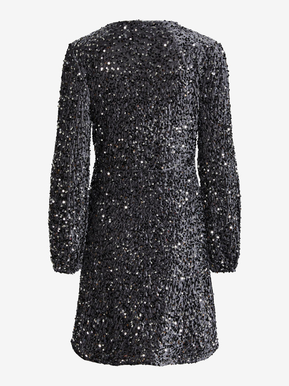 Pieces Šedé dámské flitrové šaty Pieces Kam