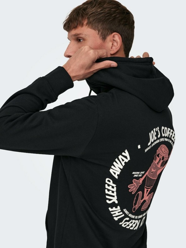 ONLY & SONS Černá pánská mikina s kapucí ONLY & SONS Bryce