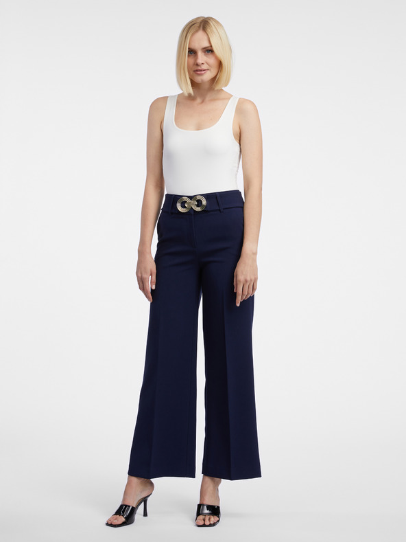 Orsay Tmavě modré dámské široké kalhoty ORSAY