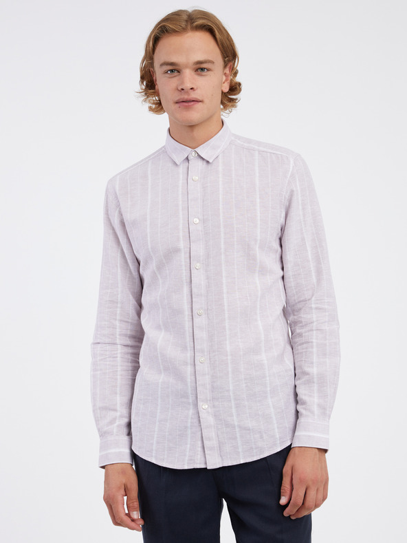 ONLY & SONS Světle šedá pánská pruhovaná košile s příměsí lnu ONLY & SONS Caiden