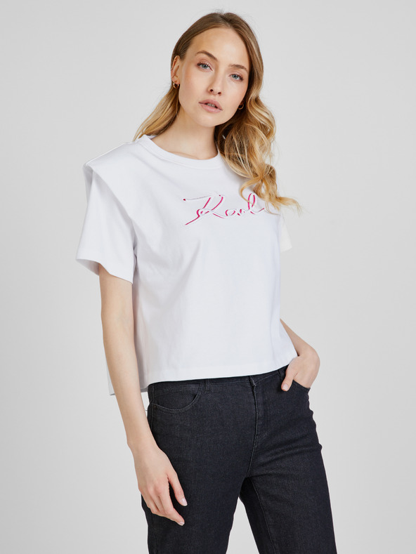 Karl Lagerfeld Bílé dámské tričko s ramenními vycpávkami KARL LAGERFELD