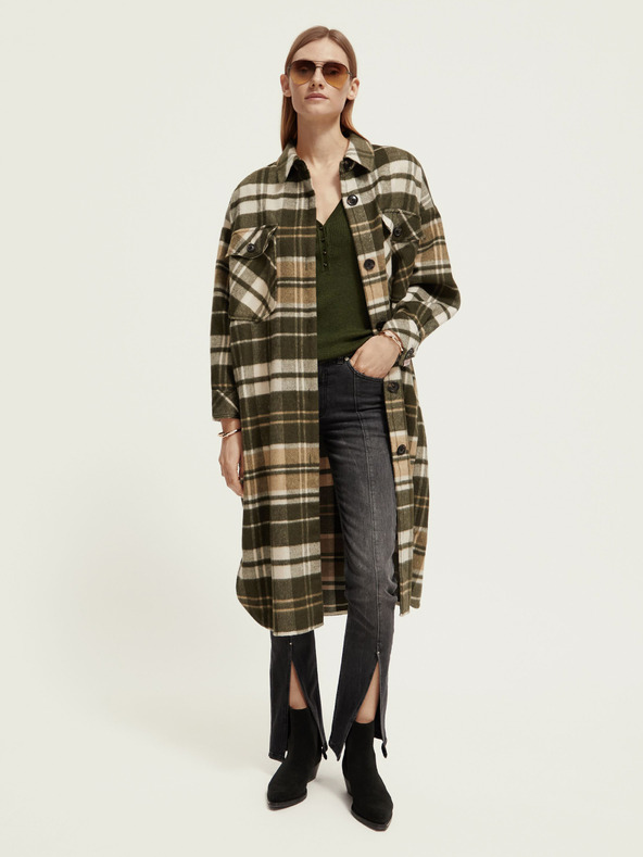 Scotch & Soda Hnědý dámský košilový lehký kabát s příměsí vlny Scotch & Soda